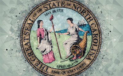 Seal of North Carolina, 4k, emblem, geometric art, North Carolina State Seal, American states, green background, creative art, North Carolina, USA, state symbols USA