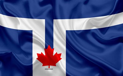 フラグのトロント, 4k, シルクの質感, カナダ市, 青色の絹の旗を, トロントのフラグ, オンタリオ, カナダ, 美術, 北米, トロント