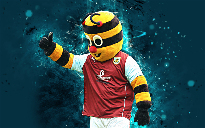 Bertie Bee, 4k, mascot, Burnley, abstract art, Premier League, creative, official mascot, neon lights, Burnley FC mascot