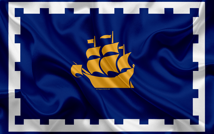 Bandera de la Ciudad de Quebec, 4k, de seda, de la textura, de la ciudad Canadiense, de seda azul de la bandera, de la Ciudad de Quebec de la bandera, Quebec, Canad&#225;, el arte, la Am&#233;rica del Norte, de la Ciudad de Quebec