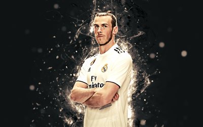 Gareth Bale, 4k, a temporada de 2018 e 2019, jogadores de futebol, luzes de neon, O Real Madrid, Bale, futebol, f&#227; de arte, A Liga, Gal&#225;cticos