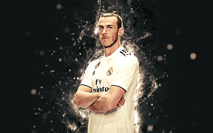 Gareth Bale, 4k, stagione 2018-2019, calciatori, luci al neon, il Real Madrid, Bale, calcio, fan art, La Liga, Galacticos