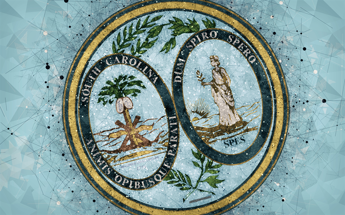 Selo da Carolina do Sul, 4k, emblema, arte geom&#233;trica, A Carolina Do Sul Selo, Estados americanos, fundo azul, arte criativa, Carolina Do Sul, EUA, s&#237;mbolos do estado EUA