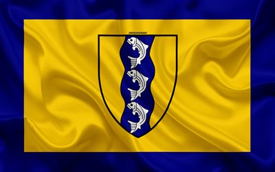 Bandera de Richmond, 4k, de seda, de la textura, de la ciudad Canadiense, amarillo y azul bandera de seda, Richmond bandera, Columbia Brit&#225;nica, Canad&#225;, el arte, la Am&#233;rica del Norte, Richmond