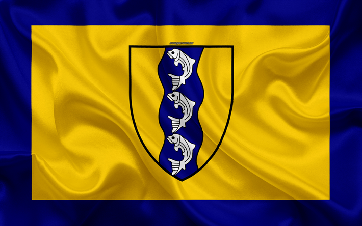 Flag of Richmond, 4k, silk texture, Canadian city, blue yellow silk flag, Richmond flag, British Columbia, Canada, art, North America, Richmond