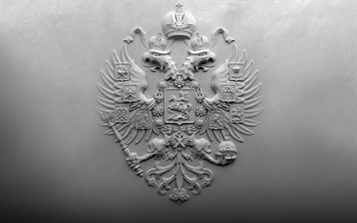 Coat of arms of Russia, wall texture, coat of arms on the wall, Russian Federation, emblem, double-headed eagle, Russia