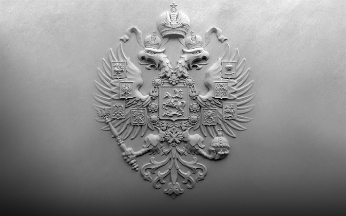 Coat of arms of Russia, wall texture, coat of arms on the wall, Russian Federation, emblem, double-headed eagle, Russia