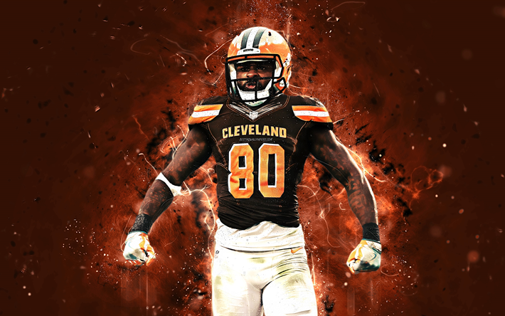 Jarvis Landry, 4k, abstract art, wide receiver, NFL, Cleveland Browns, Landry, american football, neon lights