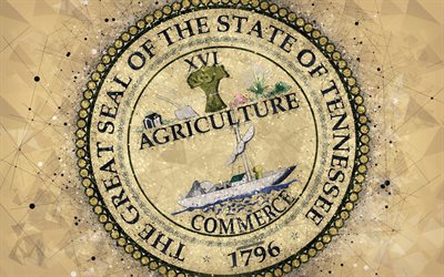 Selo do Tennessee, 4k, emblema, arte geom&#233;trica, Atualmente, O Estado Do Selo, Estados americanos, bege de fundo, arte criativa, Tennessee, EUA, s&#237;mbolos do estado EUA