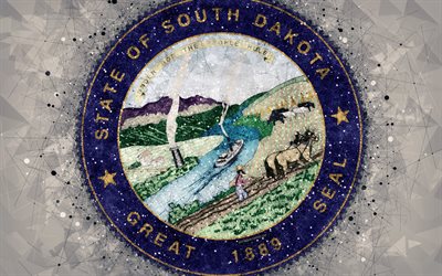Seal of South Dakota, 4k, emblem, geometric art, South Dakota State Seal, American states, gray background, creative art, South Dakota, USA, state symbols USA