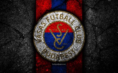 4k, Vasas FC, logo, Macaristan Lig, futbol, NB, siyah taş, Futbol Kul&#252;b&#252;, Macaristan, Vasas, asfalt doku, FC Vasas