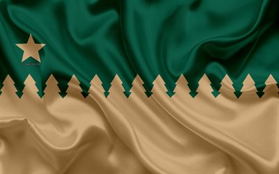Flagga av Greater Sudbury, 4k, siden konsistens, Kanadensiska staden, brun gr&#246;n silk flag, Greater Sudbury flagga, Ontario, Kanada, konst, Nordamerika, Greater Sudbury