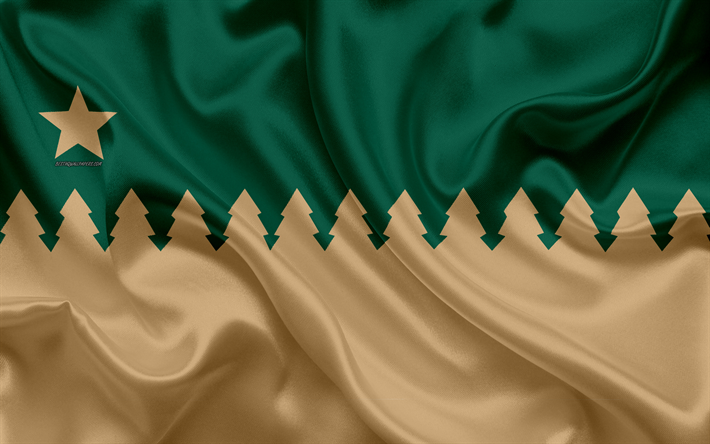 Flag of Greater Sudbury, 4k, silk texture, Canadian city, brown green silk flag, Greater Sudbury flag, Ontario, Canada, art, North America, Greater Sudbury