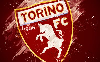 Le Torino FC, 4k, peinture d&#39;art, de cr&#233;ation, l&#39;italien de l&#39;&#233;quipe de football, Serie A, le logo, l&#39;embl&#232;me, le fond brun, style grunge, Turin, Italie, le football