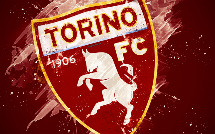 Torino FC, 4k, boya, sanat, yaratıcı, İtalyan futbol takımı, logo, amblem, kahverengi arka plan, grunge tarzı, Torino, İtalya, Bir futbol Ligi