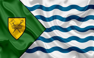 Bandiera di Vancouver, 4k, seta, texture, la citt&#224; Canadese verde di seta bianca, bandiera, Vancouver bandiera, Britannico, Columbia, Canada, arte, Nord America, Vancouver