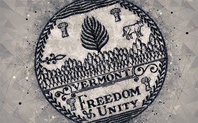 Selo de Vermont, 4k, emblema, arte geom&#233;trica, O Selo Do Estado De Vermont, Estados americanos, plano de fundo cinza, arte criativa, Vermont, EUA, s&#237;mbolos do estado EUA