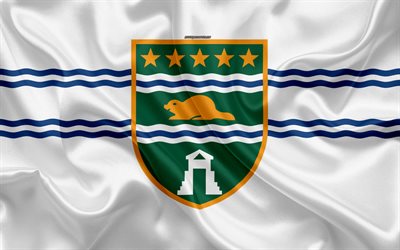 Bandiera del Surrey, 4k, seta, texture, la citt&#224; Canadese di seta bianca, bandiera, Surrey bandiera, Britannico, Columbia, Canada, arte, Nord America, Surrey