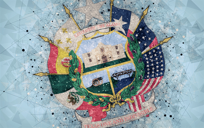 Selo do Texas, 4k, emblema, inverter, arte geom&#233;trica, Do Estado Do Texas, Selo, Estados americanos, fundo azul, arte criativa, Texas, EUA, s&#237;mbolos do estado EUA
