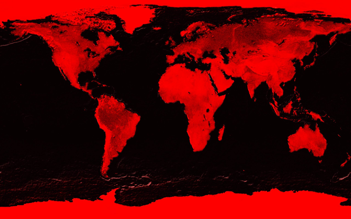 vermelho mapa, Terra, mapa geogr&#225;fico, continentes, oceano, arte, mapa de conceitos