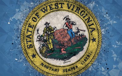 Selo de West Virginia, 4k, emblema, arte geom&#233;trica, West Virginia O Selo Do Estado, Estados americanos, fundo azul, arte criativa, Virg&#237;nia Ocidental, EUA, s&#237;mbolos do estado EUA