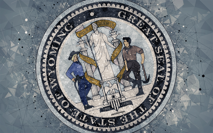 Selo de Wyoming, 4k, emblema, arte geom&#233;trica, Estado De Wyoming Selo, Estados americanos, plano de fundo cinza, arte criativa, Wyoming, EUA, s&#237;mbolos do estado EUA