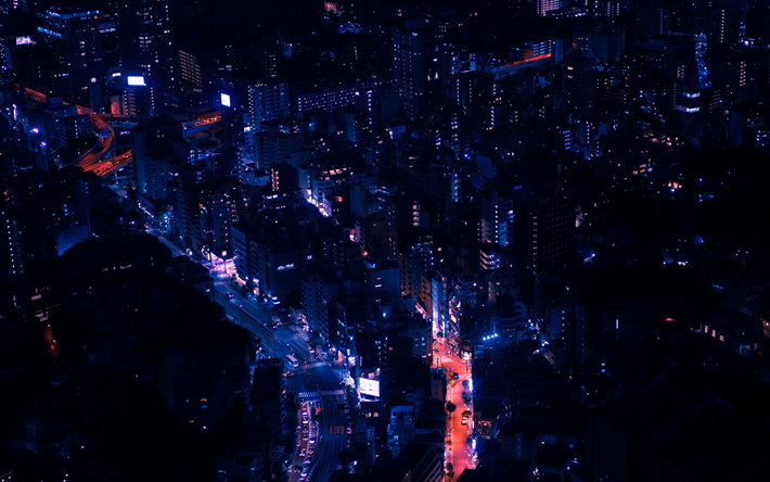 4k, Tokyo, natt, gatorna, byggnader, Asien, Japan