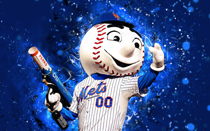 Herr Tr&#228;ffade, 4k, maskot, New York Mets, abstrakt konst, MLB, baseball, kreativa, USA, New York Mets maskot, Major League Baseball, MLB maskotar, NEW york Mets, officiella maskot