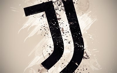 A Juventus FC, 4k, a arte de pintura, criativo, O futebol italiano equipe, Serie A, novo logotipo, novo emblema, fundo branco, o estilo grunge, Turim, It&#225;lia, futebol