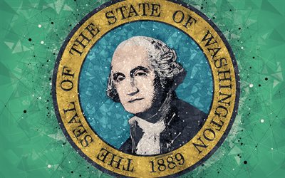 Selo de Washington, 4k, emblema, arte geom&#233;trica, Estado De Washington Selo, Estados americanos, fundo verde, arte criativa, Washington, EUA, s&#237;mbolos do estado EUA