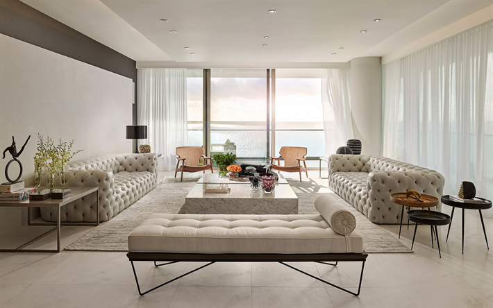 sala de estar, interior de estilo, estilo de minimalismo, sal&#243;n proyecto, sof&#225;s de cuero blanco, de m&#225;rmol blanco de mesa