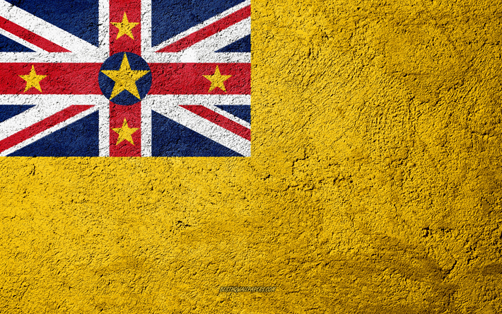 Bandiera di Niue, cemento texture di pietra, sfondo, Niue, bandiera, Oceania, il flag su pietra