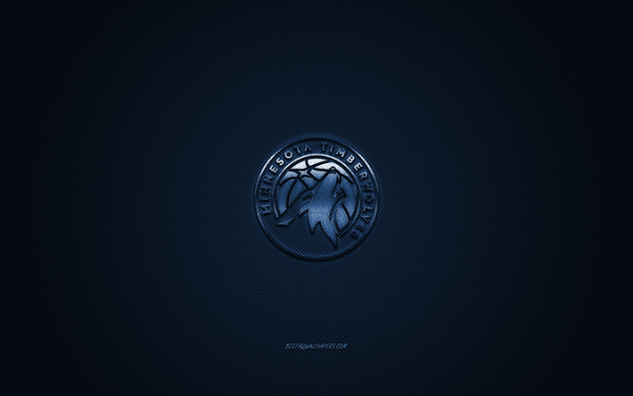 Minnesota Timberwolves, American basketball club, NBA, blue logo, blue carbon fiber background, basketball, Minneapolis, Minnesota, USA, National Basketball Association, Minnesota Timberwolves logo
