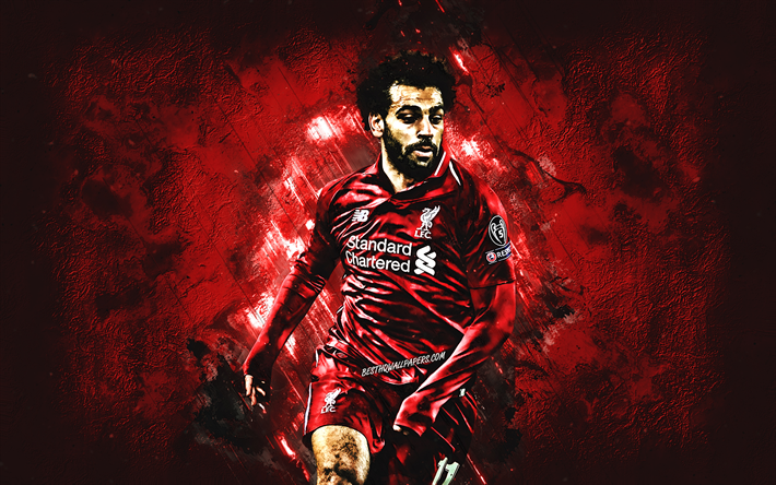 Mohamed Salah, Liverpool FC, portrait, Egyptian soccer player, striker, red creative background, Premier League, England, football