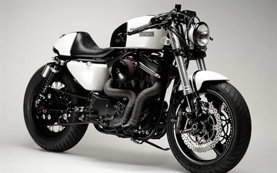 Harley-Davidson Iron 883, Cafe Racer, cool motorcycle, new white Iron 883, american motorcycles, Harley-Davidson