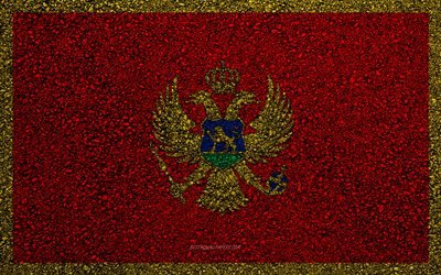 Bandeira de Montenegro, a textura do asfalto, sinalizador no asfalto, Montenegro bandeira, Europa, Montenegro, bandeiras de pa&#237;ses europeus