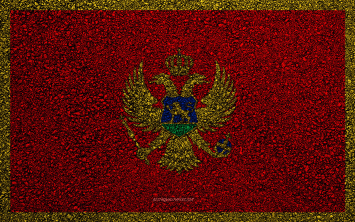 Lippu Montenegro, asfaltti rakenne, lippu asfaltilla, Montenegron lippu, Euroopassa, Montenegro, liput euroopan maiden
