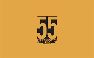 55 &#176; Anniversario segno, il minimalismo, stile, sfondo arancione, arte creativa, 55 anni, anniversario, la tipografia, il 55 &#176; Anniversario