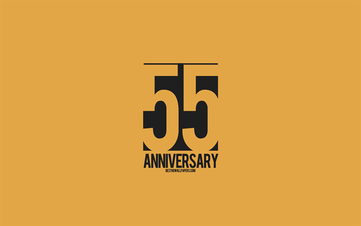 55th Anniversary sign, minimalism style, orange background, creative art, 55 years anniversary, typography, 55th Anniversary