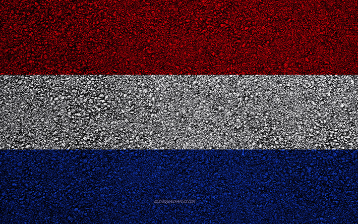 Avrupa &#252;lkeleri Hollanda bayrağı, asfalt doku, asfalt bayrağı, Hollanda bayrak, Avrupa, Hollanda, bayraklar