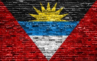 4k, Antigua and Barbuda flag, bricks texture, North America, national symbols, Flag of Antigua and Barbuda, brickwall, North American countries, Antigua and Barbuda