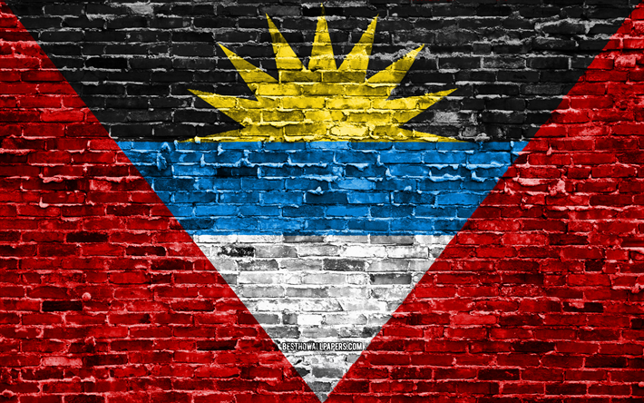 4k, Antigua y Barbuda bandera, los ladrillos, la textura, Am&#233;rica del Norte, los s&#237;mbolos nacionales, la Bandera de Antigua y Barbuda, brickwall, pa&#237;ses de Am&#233;rica del Norte, Antigua y Barbuda