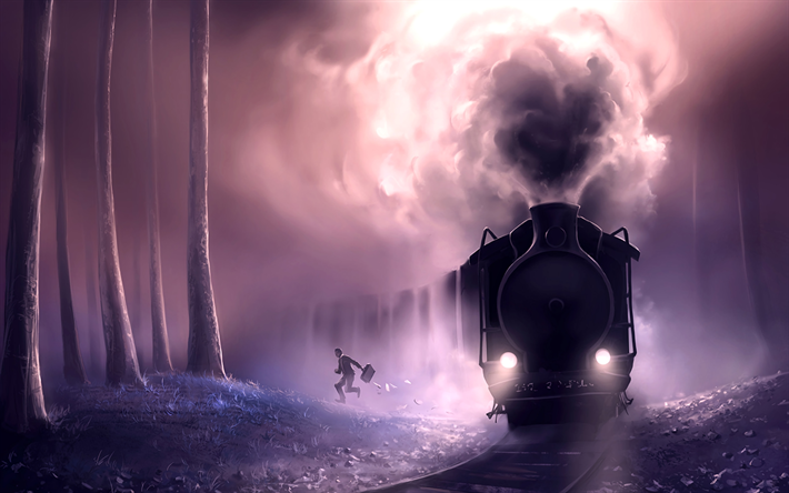lonely wanderer, de tren, de noche, el bosque, el hombre corriente