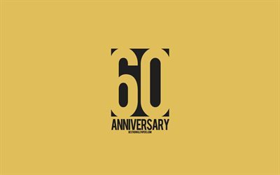 60th Anniversary sign, minimalism style, golden background, creative art, 60 years anniversary, typography, 60th Anniversary