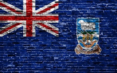 4k, جزر فوكلاند العلم, الطوب الملمس, أمريكا الجنوبية, الرموز الوطنية, علم جزر فوكلاند, brickwall, جزر فوكلاند 3D العلم, بلدان أمريكا الجنوبية, جزر فوكلاند