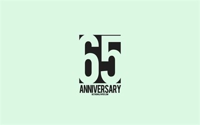 65th Anniversary sign, minimalism style, blue background, creative art, 65 years anniversary, typography, 65th Anniversary