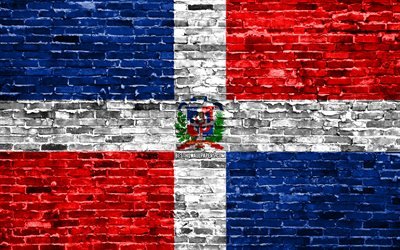 4k, Dominik Cumhuriyeti bayrağı, tuğla doku, Kuzey Amerika, ulusal semboller, Dominik Cumhuriyeti Bayrağı, brickwall, Dominik Cumhuriyeti, 3D bayrak, Kuzey Amerika &#252;lkeleri