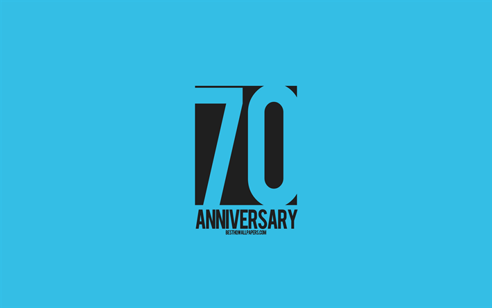 70th Anniversary sign, minimalism style, blue background, creative art, 70 years anniversary, typography, 70th Anniversary