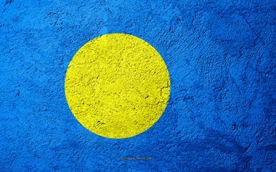 Taş &#252;zerinde Palau bayrağı, beton doku, taş, arka plan, Palau bayrağı, Okyanusya, Palau, bayraklar