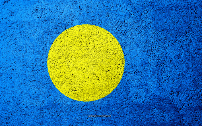 Flag of Palau, concrete texture, stone background, Palau flag, Oceania, Palau, flags on stone
